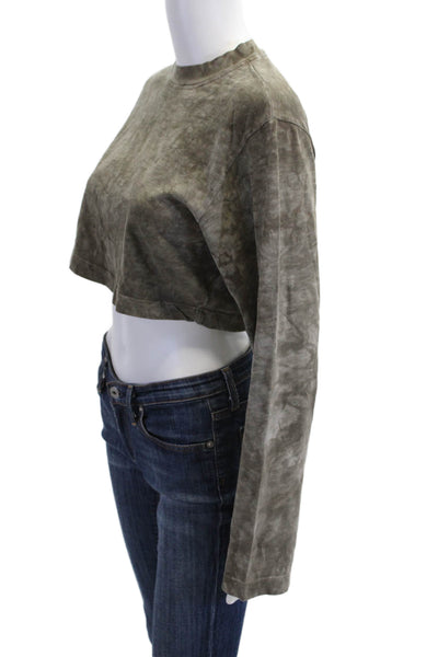 Cotton Citizen Women Cropped T-Shirt Green Crew Neck Button Long Sleeve Size XS