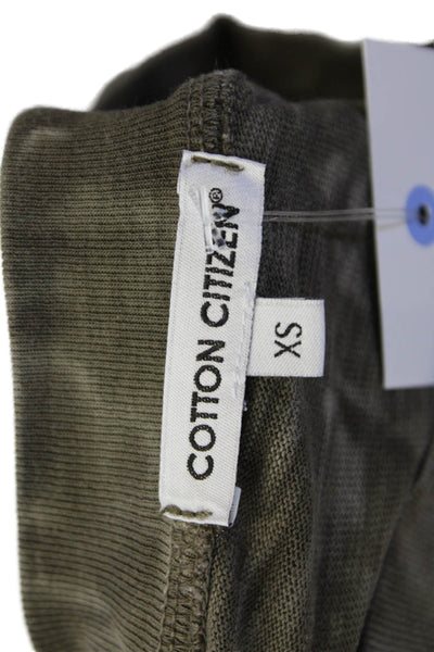 Cotton Citizen Women Cropped T-Shirt Green Crew Neck Button Long Sleeve Size XS