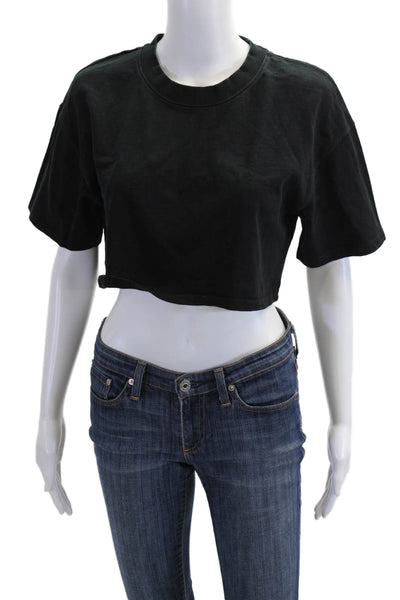 Zara Women Cropped Black Cotton Blend T-Shirt Short Sleeve Size S