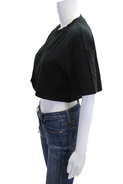 Zara Women Cropped Black Cotton Blend T-Shirt Short Sleeve Size S