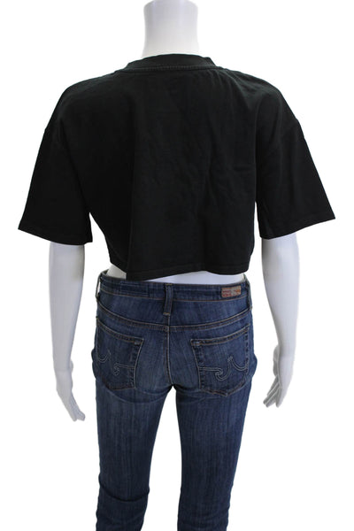 Zara Women Cropped Black Cotton Blend T-Shirt Short Sleeve Size S