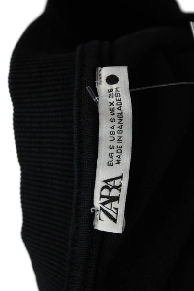 Zara Women Cropped Black Cotton Blend T-Shirt Short Sleeve Size S