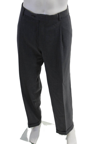 Hart Schaffner Marx Men Dark Gray Wool Blend Striped Dress Pants Size 36