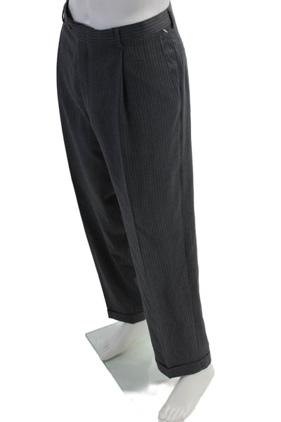 Hart Schaffner Marx Men Dark Gray Wool Blend Striped Dress Pants Size 36