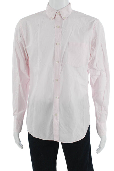 J Crew Mens Button Front Long Sleeve Collared Striped Shirt White Pink Medium