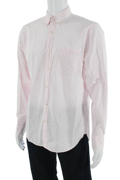 J Crew Mens Button Front Long Sleeve Collared Striped Shirt White Pink Medium