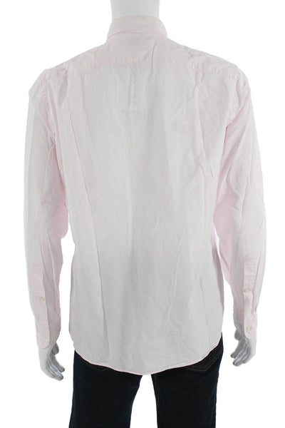 J Crew Mens Button Front Long Sleeve Collared Striped Shirt White Pink Medium