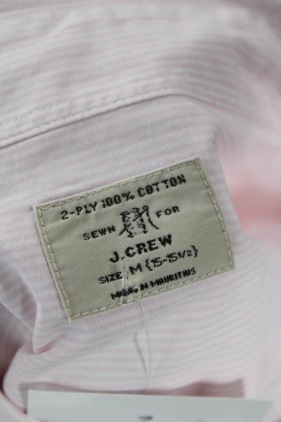 J Crew Mens Button Front Long Sleeve Collared Striped Shirt White Pink Medium