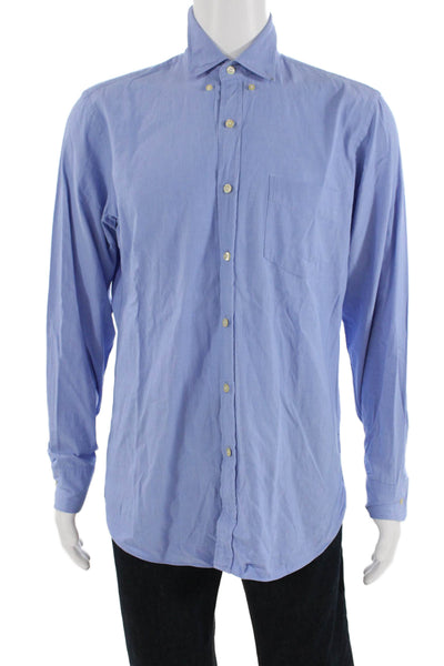 J Crew Mens Button Front Long Sleeve Tailored Fit Shirt Blue Cotton Medium