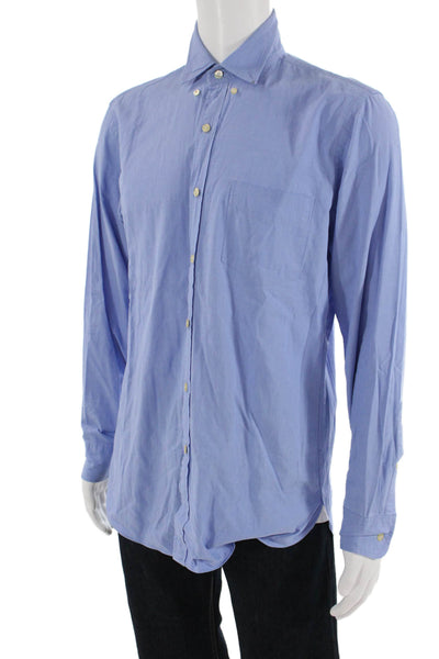 J Crew Mens Button Front Long Sleeve Tailored Fit Shirt Blue Cotton Medium