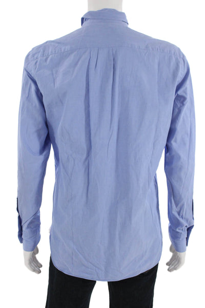 J Crew Mens Button Front Long Sleeve Tailored Fit Shirt Blue Cotton Medium