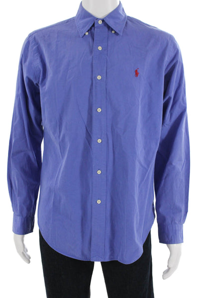 Polo Ralph Lauren Mens Button Front Long Sleeve Collared Shirt Blue Size Medium