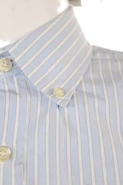 J Crew Mens Button Front Collared Striped Shirt White Blue Cotton Size 15-15.5