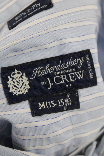 J Crew Mens Button Front Collared Striped Shirt White Blue Cotton Size 15-15.5