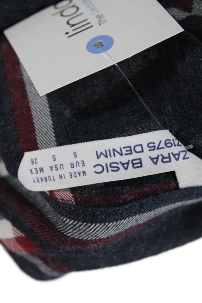 Zara Women Dark Blue Plaid Tunic Button-Up Collared Long Sleeve Size S
