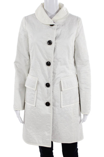 Elizabeth McKay Women Quilted Overcoat White Button Mock Neck Size 2