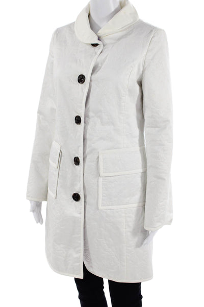 Elizabeth McKay Women Quilted Overcoat White Button Mock Neck Size 2