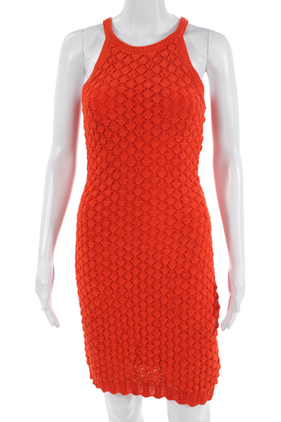 Eliza J Women Orange Sweater Tank Dress Cotton High Neck Full-Length Size XS