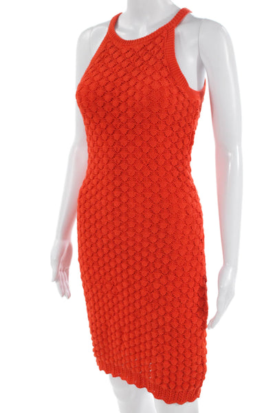 Eliza J Women Orange Sweater Tank Dress Cotton High Neck Full-Length Size XS