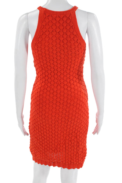 Eliza J Women Orange Sweater Tank Dress Cotton High Neck Full-Length Size XS