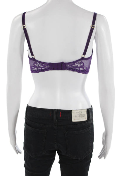 Natori Womens Lace Trim Under Wire Bra Purple Size 32 DDD