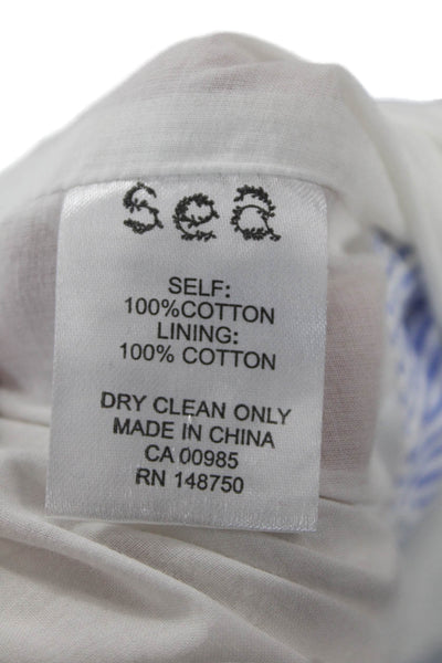 Sea New York Women Shirt Dress Light Blue Floral Mid-Calf Sleeveless Size 10