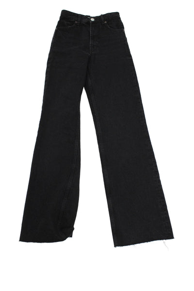 Zara Women Flared Wide-Leg Black Jeans Cotton Size 0