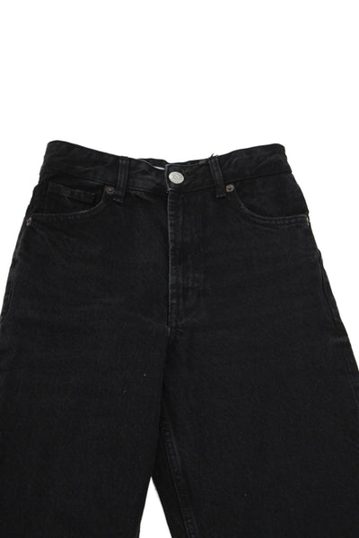Zara Women Flared Wide-Leg Black Jeans Cotton Size 0
