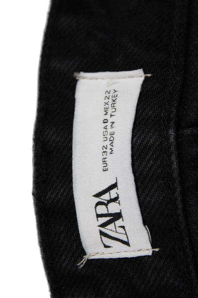 Zara Women Flared Wide-Leg Black Jeans Cotton Size 0