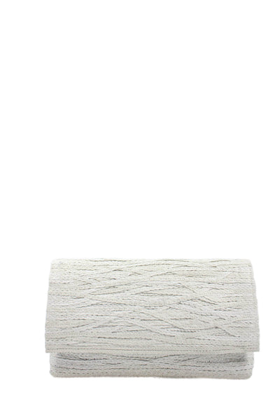 Jay Ahr Womens Leather Large Braided Fold-Over Magnetic Clutch Handbag White