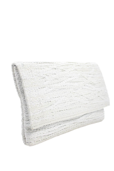 Jay Ahr Womens Leather Large Braided Fold-Over Magnetic Clutch Handbag White