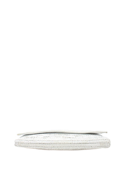 Jay Ahr Womens Leather Large Braided Fold-Over Magnetic Clutch Handbag White