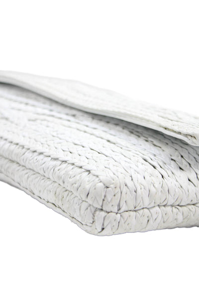Jay Ahr Womens Leather Large Braided Fold-Over Magnetic Clutch Handbag White