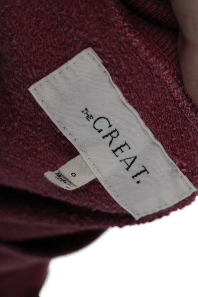 The Great Women Pullover Sweatshirt Pink V-Neck 100% Cotton Long Sleeve Size 0