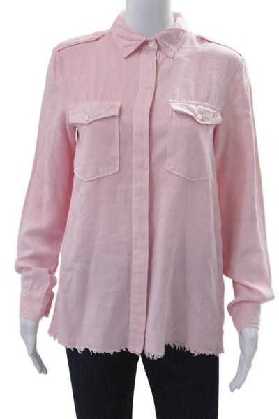 Zara Women Collared Long Sleeve Pink Lyocell Button-Up Top Size M