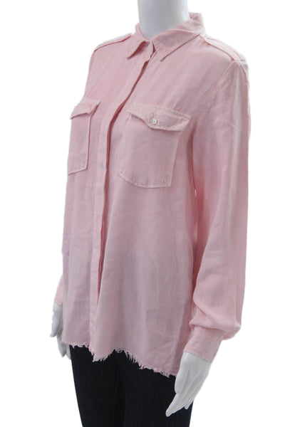 Zara Women Collared Long Sleeve Pink Lyocell Button-Up Top Size M