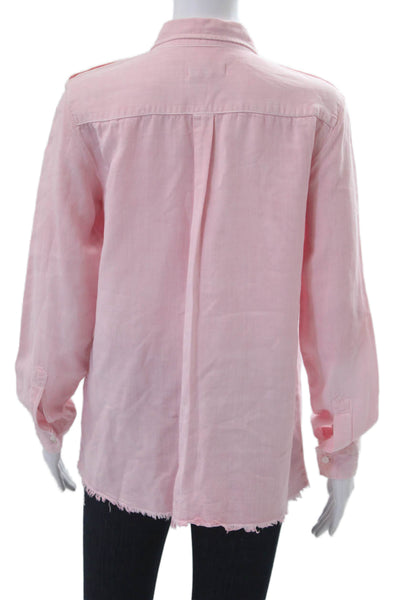 Zara Women Collared Long Sleeve Pink Lyocell Button-Up Top Size M