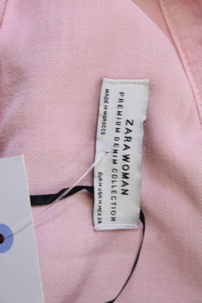 Zara Women Collared Long Sleeve Pink Lyocell Button-Up Top Size M