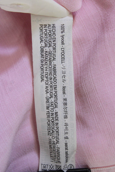 Zara Women Collared Long Sleeve Pink Lyocell Button-Up Top Size M
