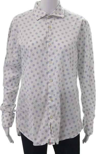 Tintoria Mattei Unisex White Polka Dot Collared Long Sleeve Button-Up Size 46