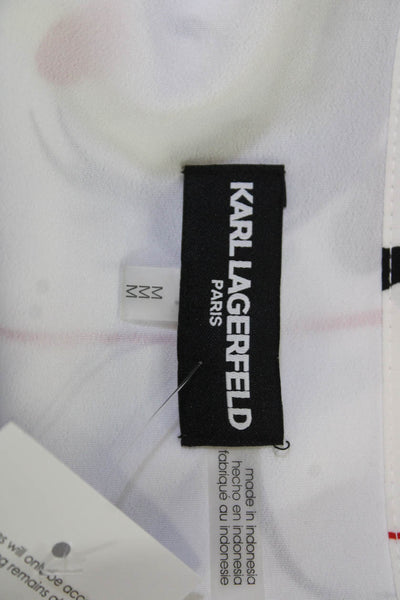 Karl Lagerfeld Women Black Graphic Button-Up Blouse Short-Sleeve Size M