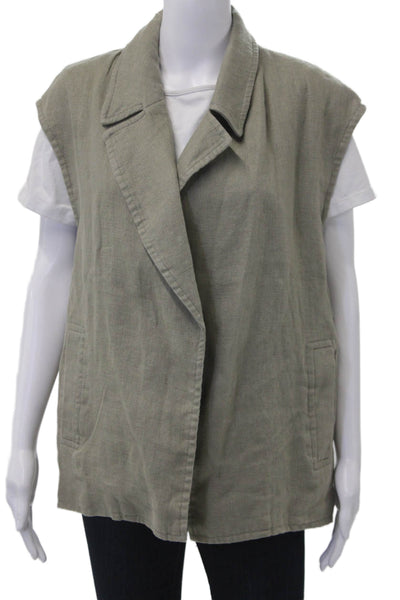 Zara Women Sleeveless Cotton Collared Vest Green Army Size M