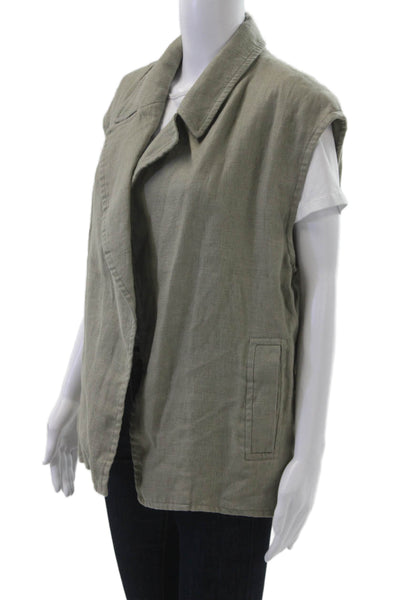 Zara Women Sleeveless Cotton Collared Vest Green Army Size M