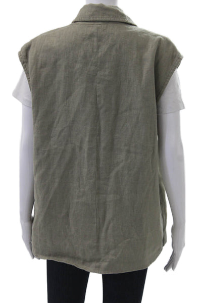 Zara Women Sleeveless Cotton Collared Vest Green Army Size M