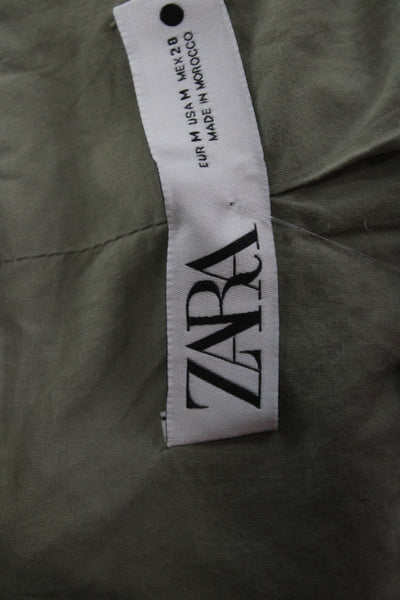 Zara Women Sleeveless Cotton Collared Vest Green Army Size M