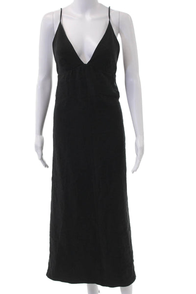 Zara Women Slip Dress Maxi Black V-Neck Sleeveless Size L