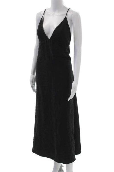 Zara Women Slip Dress Maxi Black V-Neck Sleeveless Size L