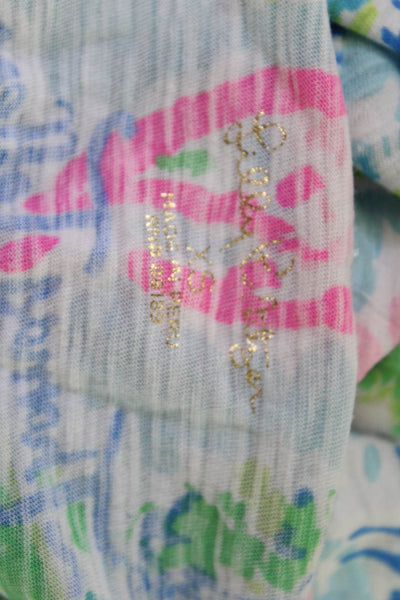 Lily Pulitzer Women V-Neck Graphic Cotton T-Shirt Blue Short Sleeve Size XS