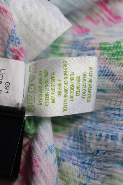 Lily Pulitzer Women V-Neck Graphic Cotton T-Shirt Blue Short Sleeve Size XS