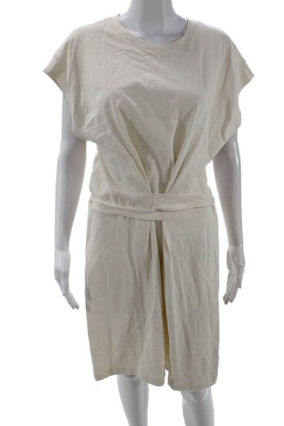 Vince Womens Beige Cotton T-Shirt Dress Tie Crewneck Mid-Calf Size XL